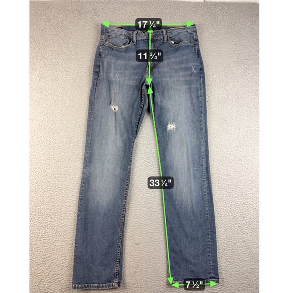 Levis 514 Jeans Mens 34x34 Blue Straight Fit Slim Leg Classic Cotton Distressed - Picture 3 of 9